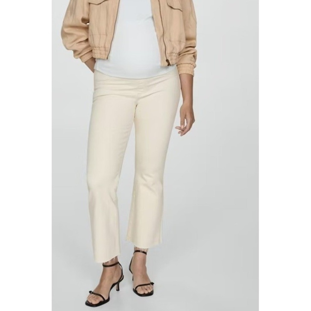NWT Mango Women's Maternity Flared Cropped Jeans Off White Size 6 Raw Hem